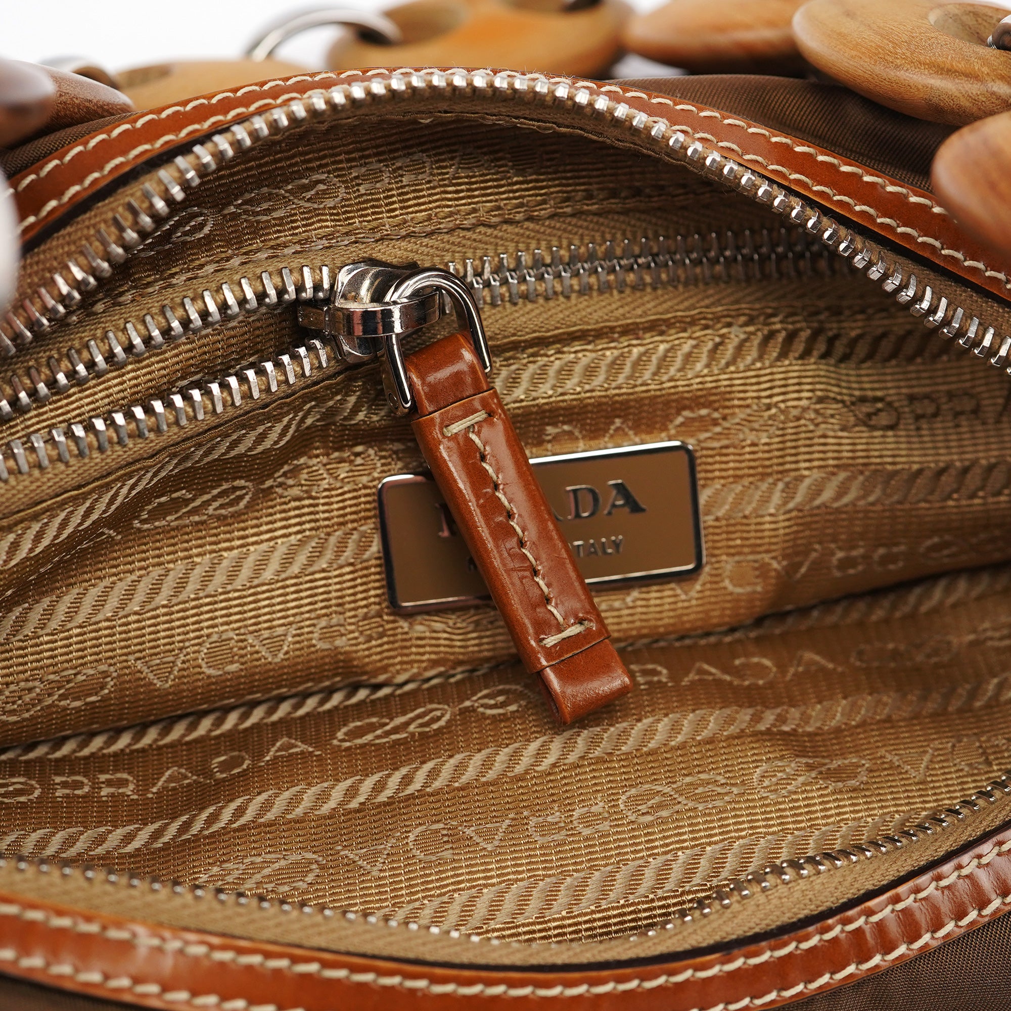 Brown Tessuto Nylon Wood Link Shoulder Bag
