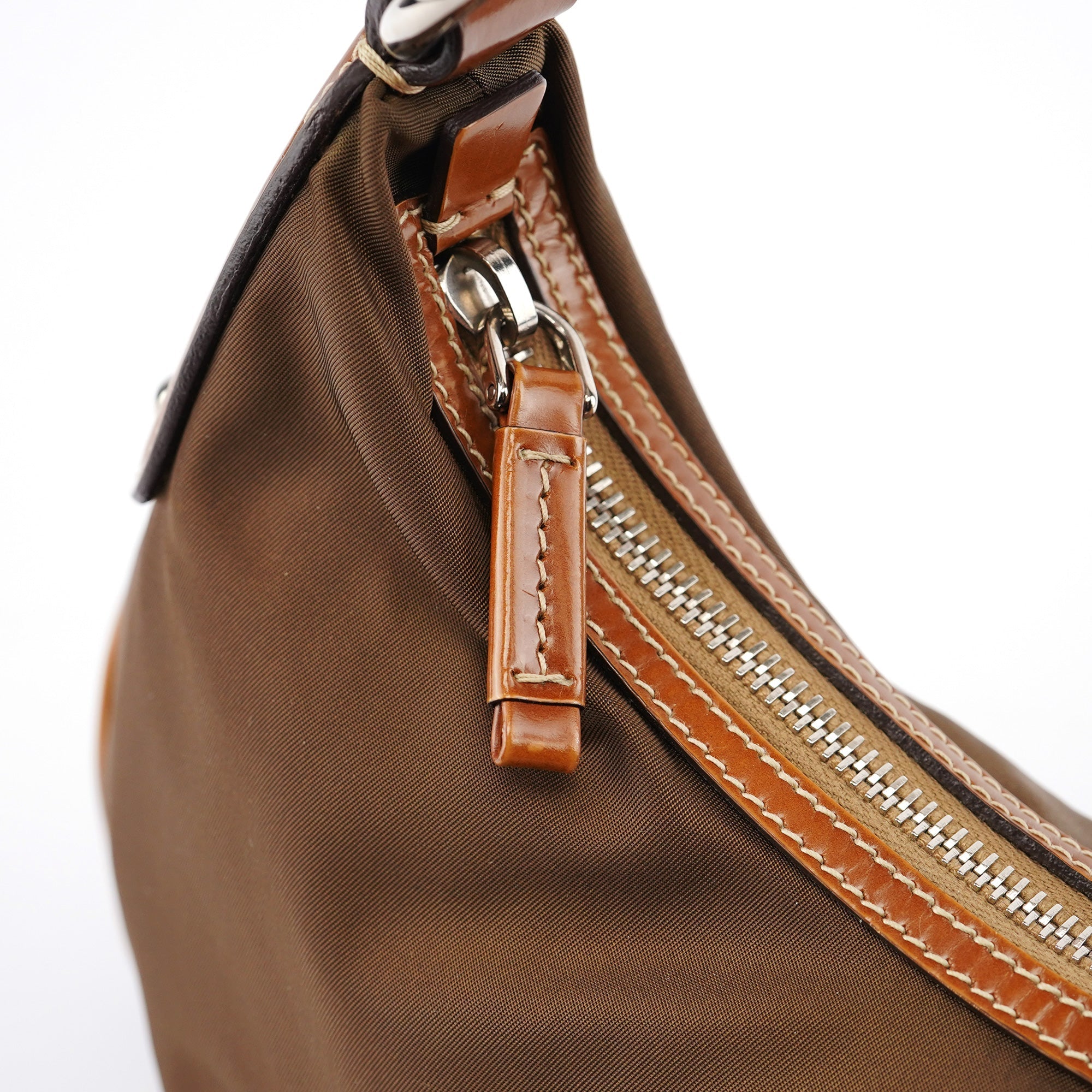 Brown Tessuto Nylon Wood Link Shoulder Bag