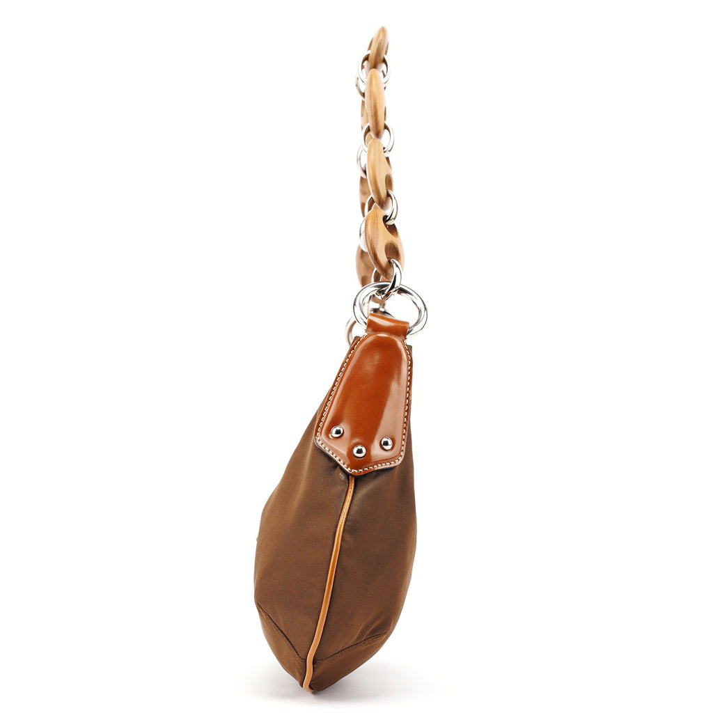 Brown Tessuto Nylon Wood Link Shoulder Bag