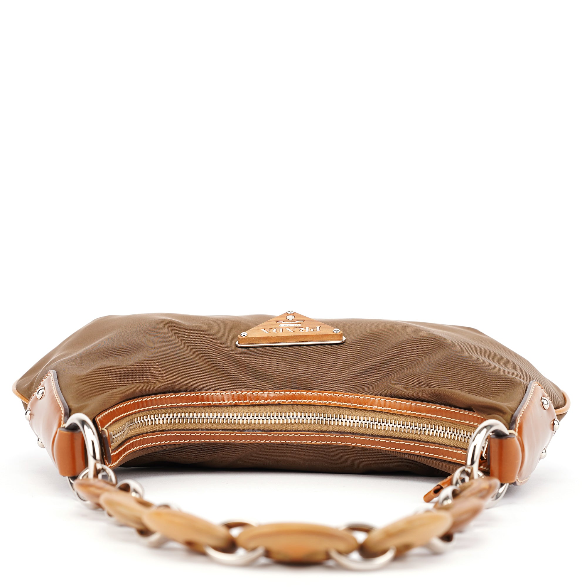 Brown Tessuto Nylon Wood Link Shoulder Bag