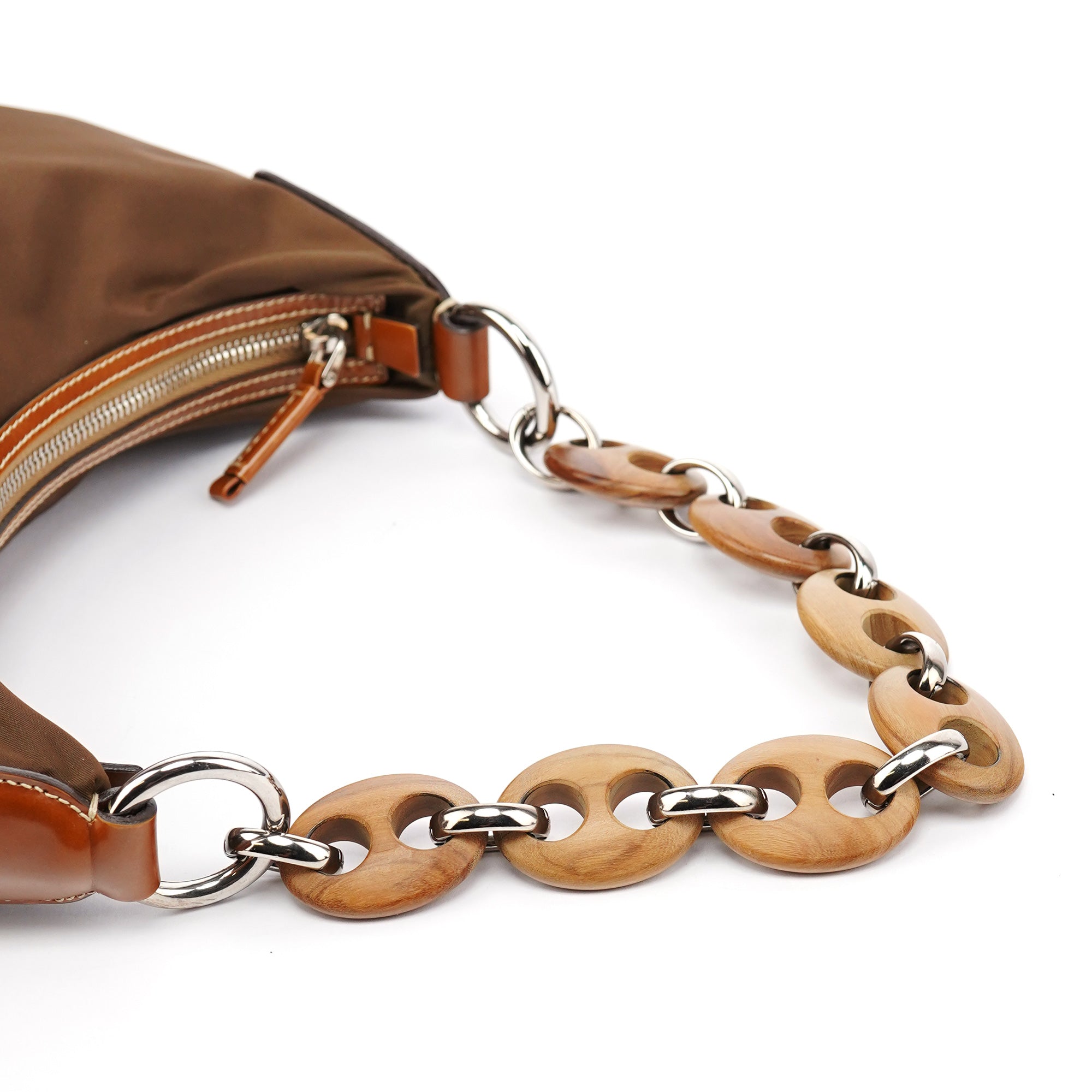 Brown Tessuto Nylon Wood Link Shoulder Bag