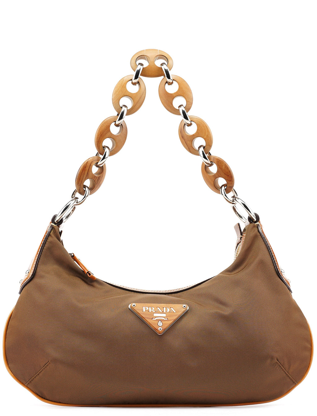 Brown Tessuto Nylon Wood Link Shoulder Bag