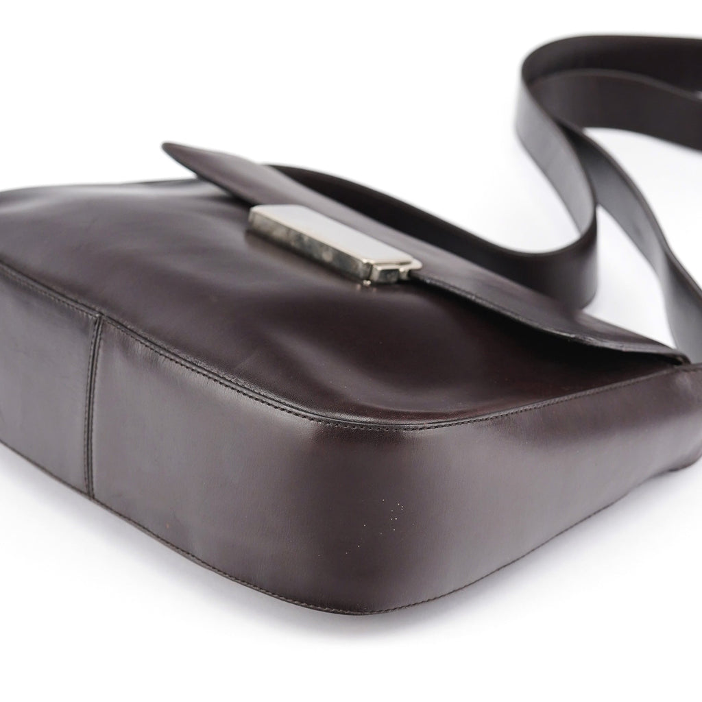 Brown Vitello Buckle Shoulder Bag