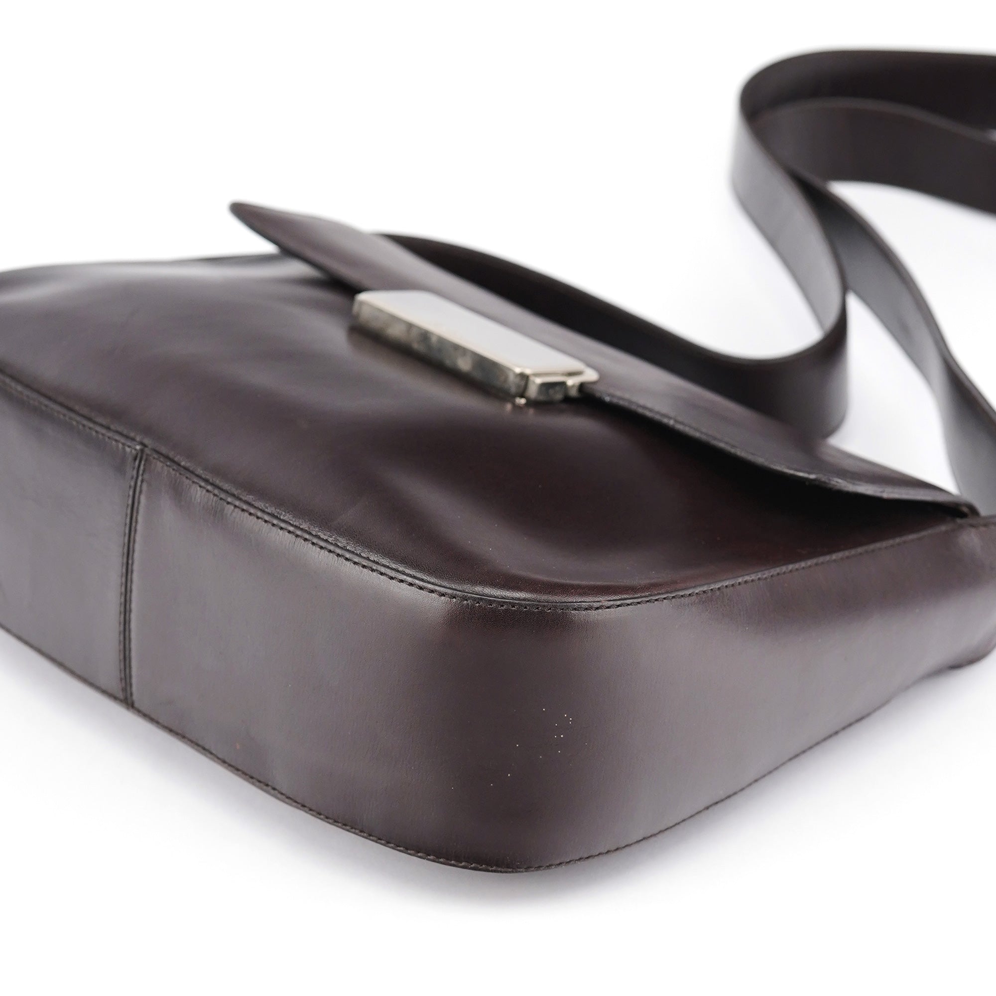 Brown Vitello Buckle Shoulder Bag