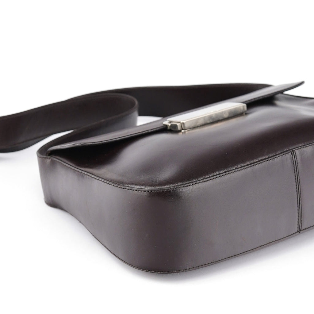 Brown Vitello Buckle Shoulder Bag