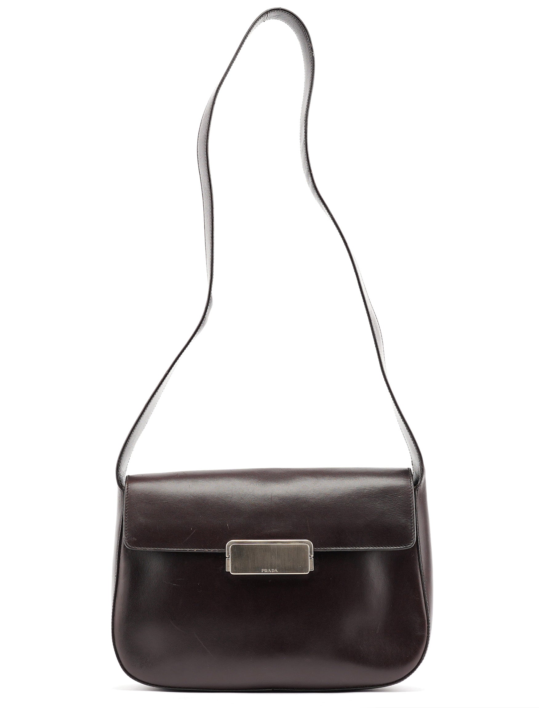 Brown Vitello Buckle Shoulder Bag