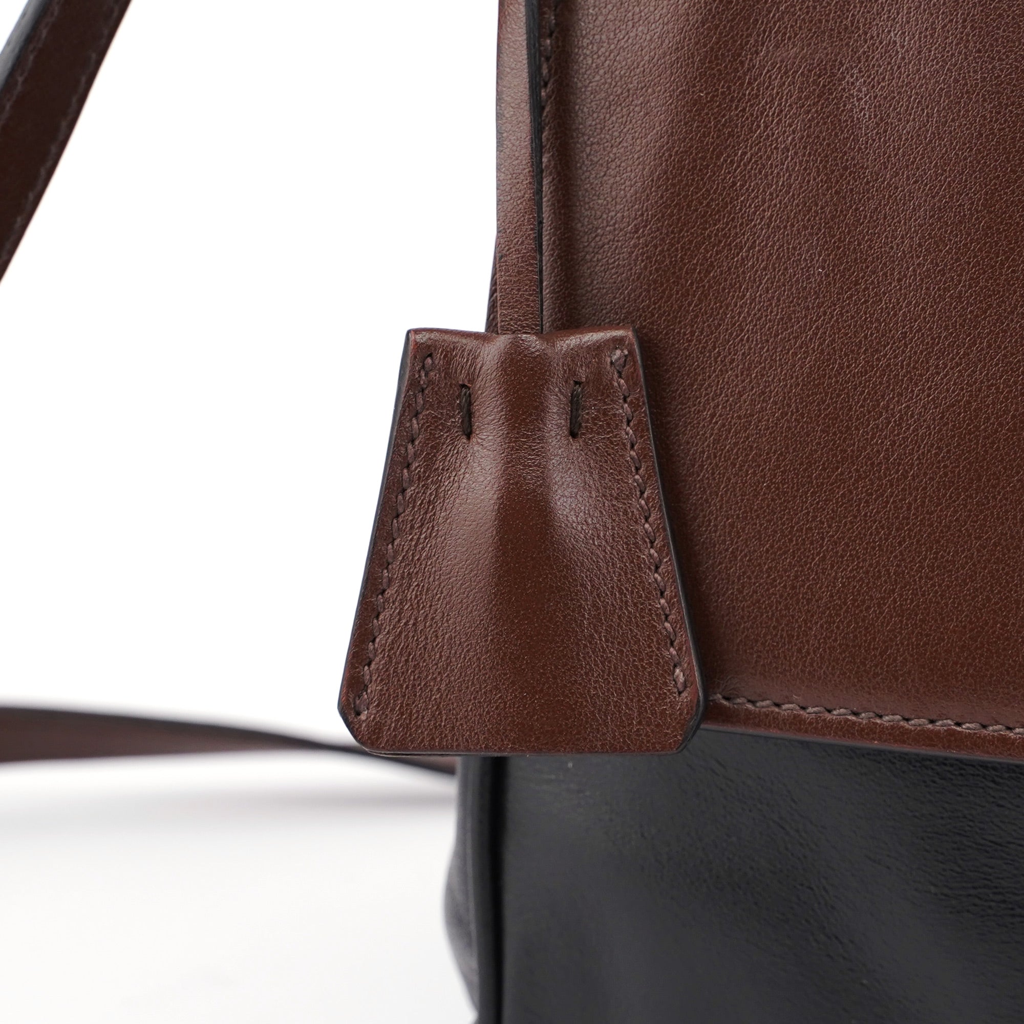 BT0942 Brown Black Calfskin Leather Crossbody Bag