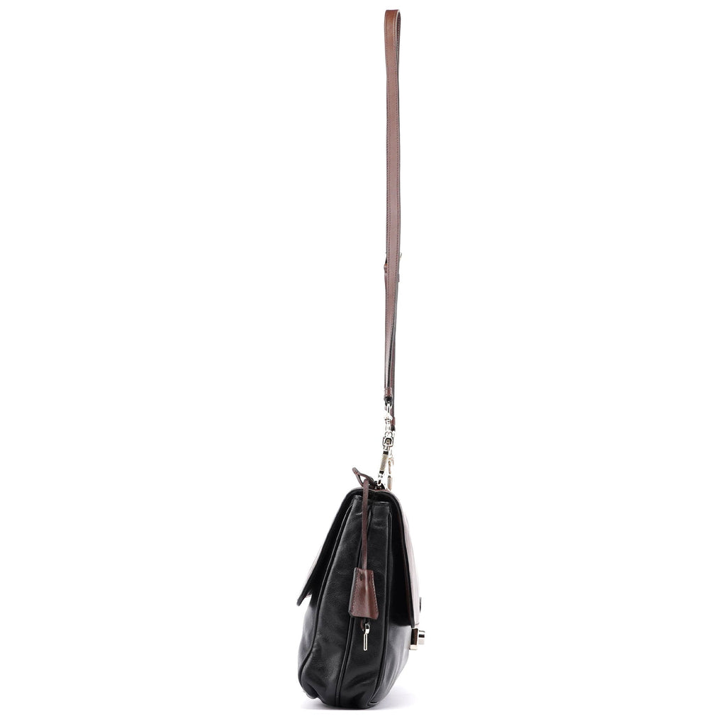 BT0942 Brown Black Calfskin Leather Crossbody Bag