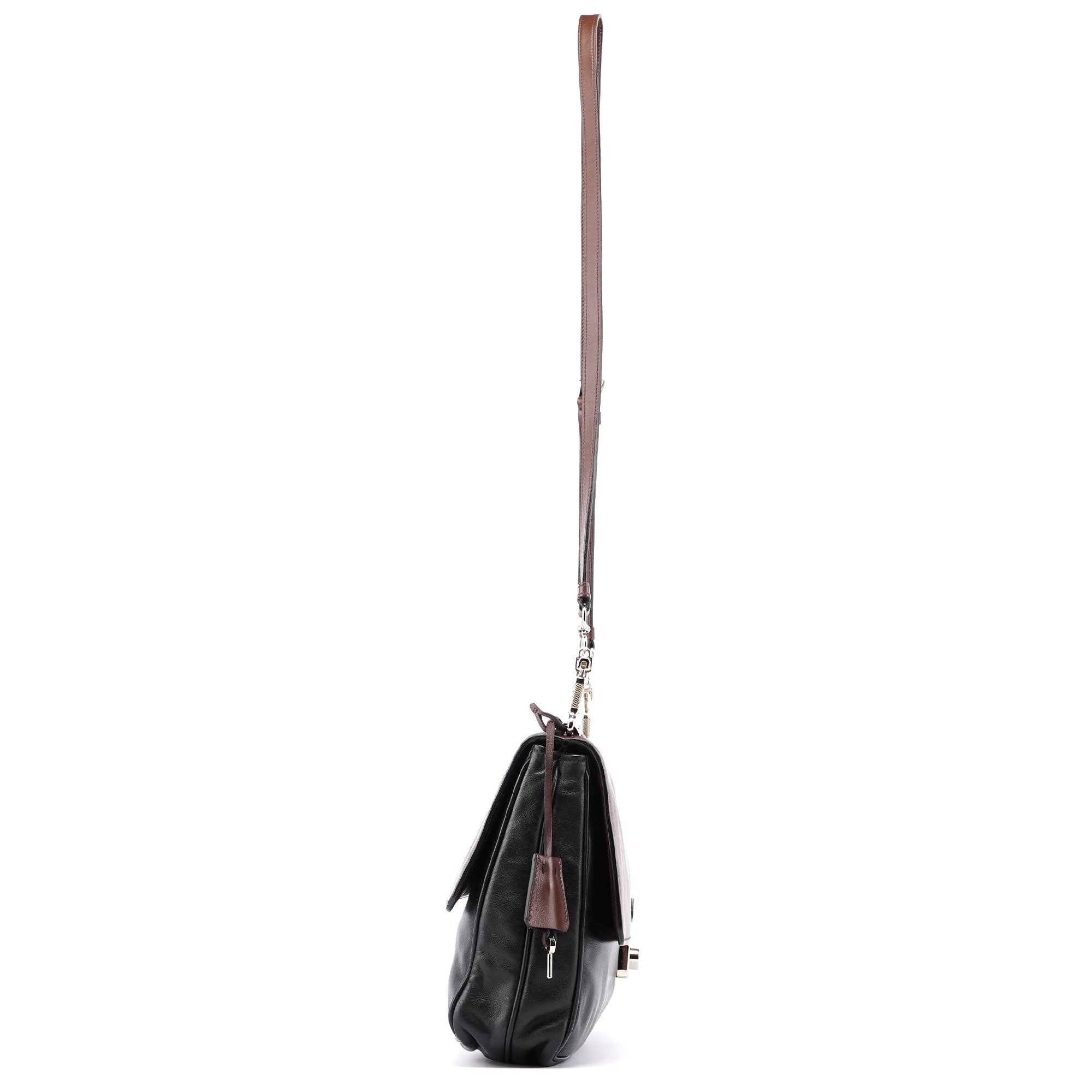 BT0942 Brown Black Calfskin Leather Crossbody Bag