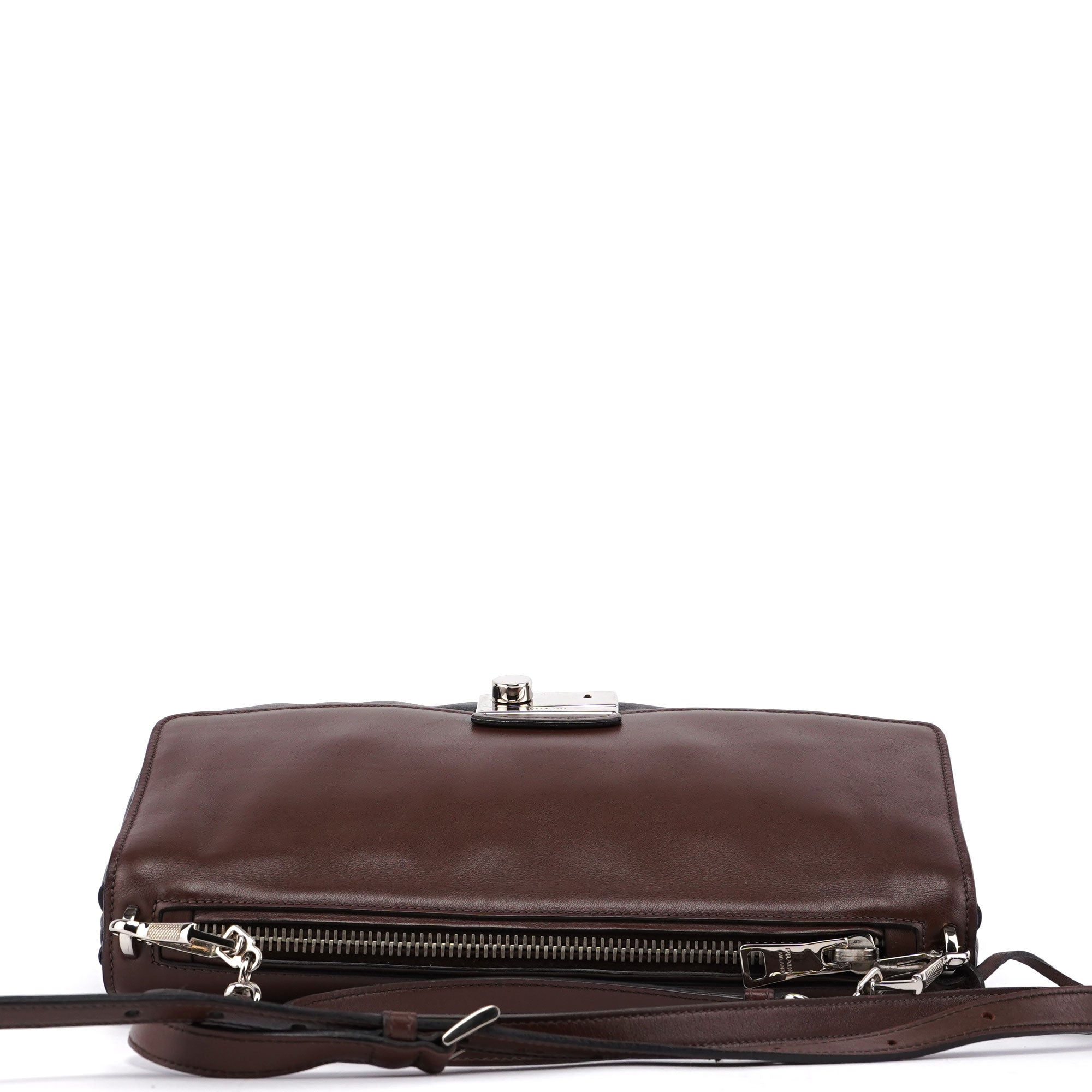 BT0942 Brown Black Calfskin Leather Crossbody Bag