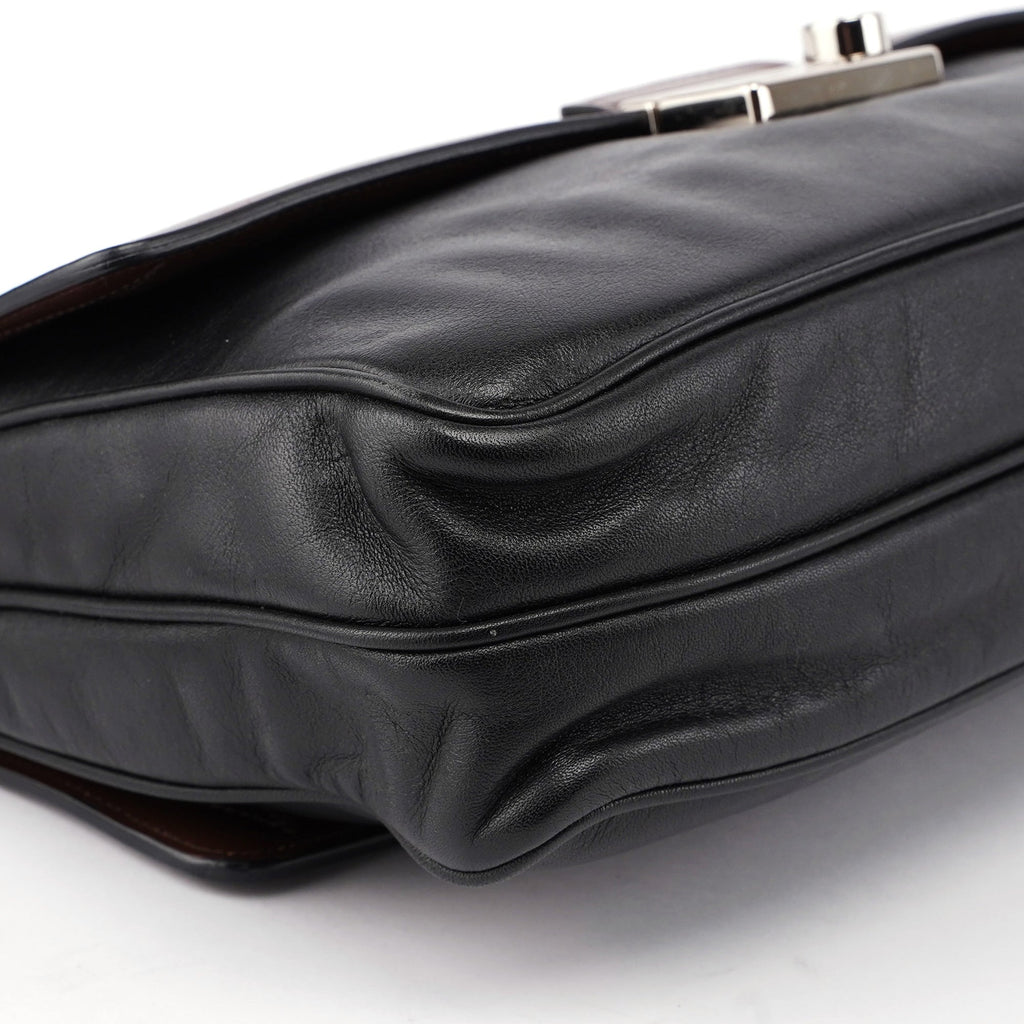 BT0942 Brown Black Calfskin Leather Crossbody Bag