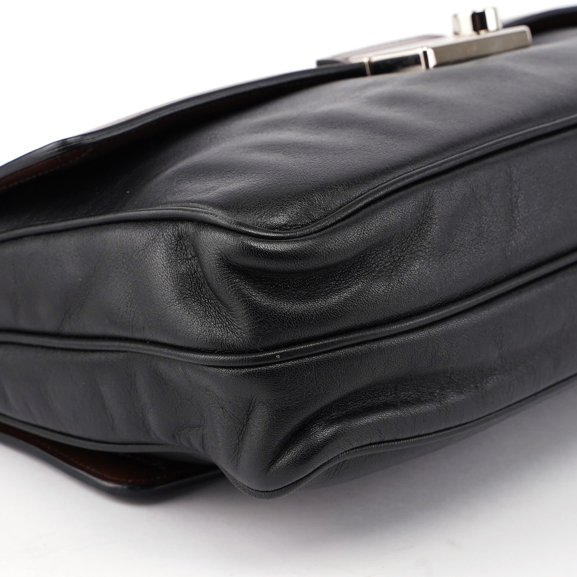 BT0942 Brown Black Calfskin Leather Crossbody Bag