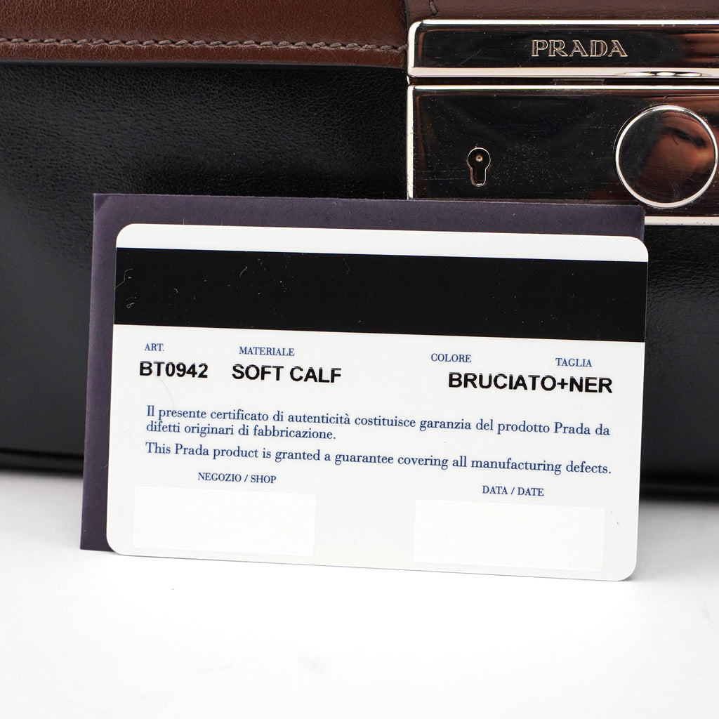 BT0942 Brown Black Calfskin Leather Crossbody Bag