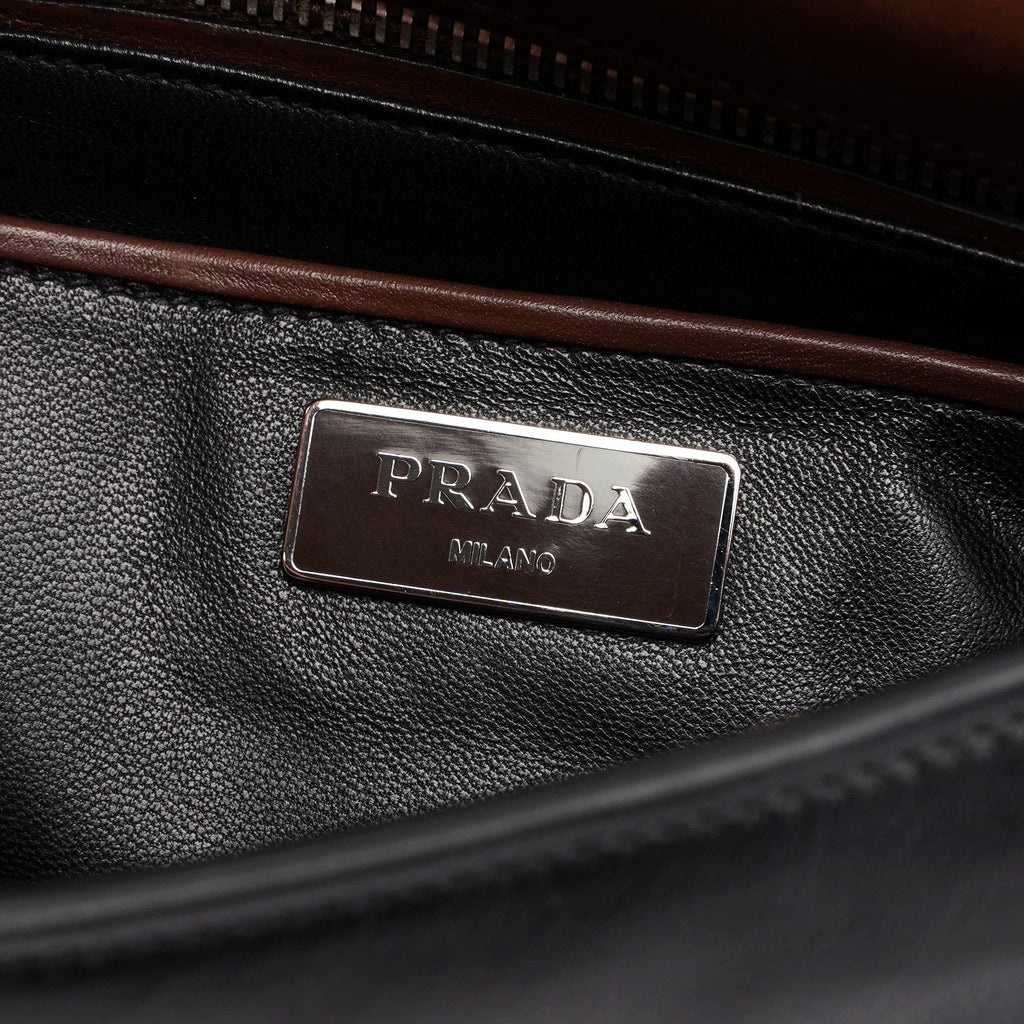 BT0942 Brown Black Calfskin Leather Crossbody Bag