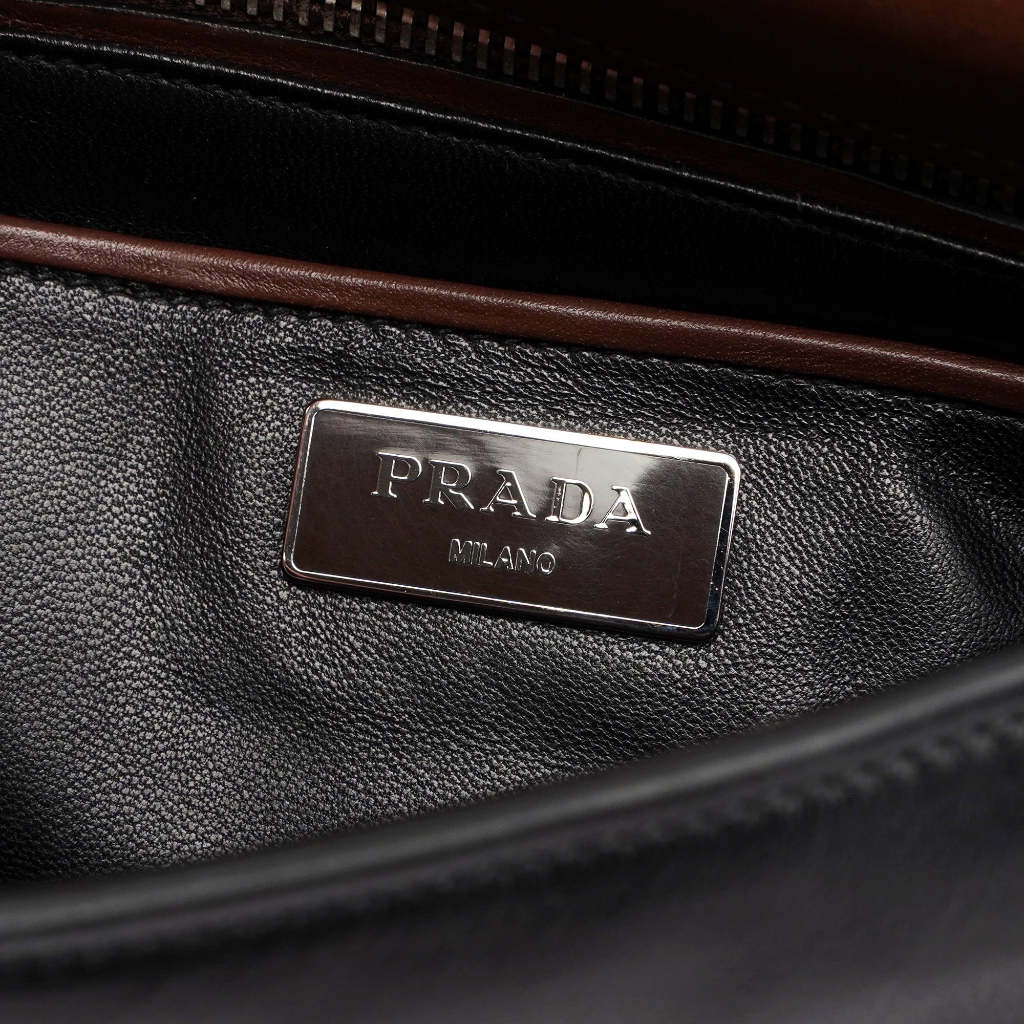 BT0942 Brown Black Calfskin Leather Crossbody Bag