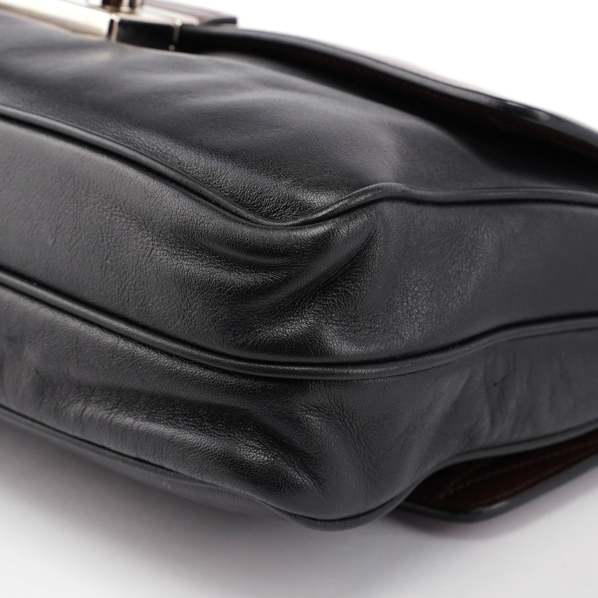 BT0942 Brown Black Calfskin Leather Crossbody Bag
