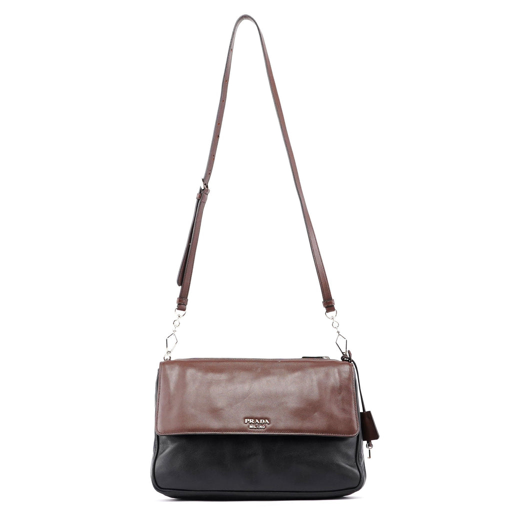 BT0942 Brown Black Calfskin Leather Crossbody Bag