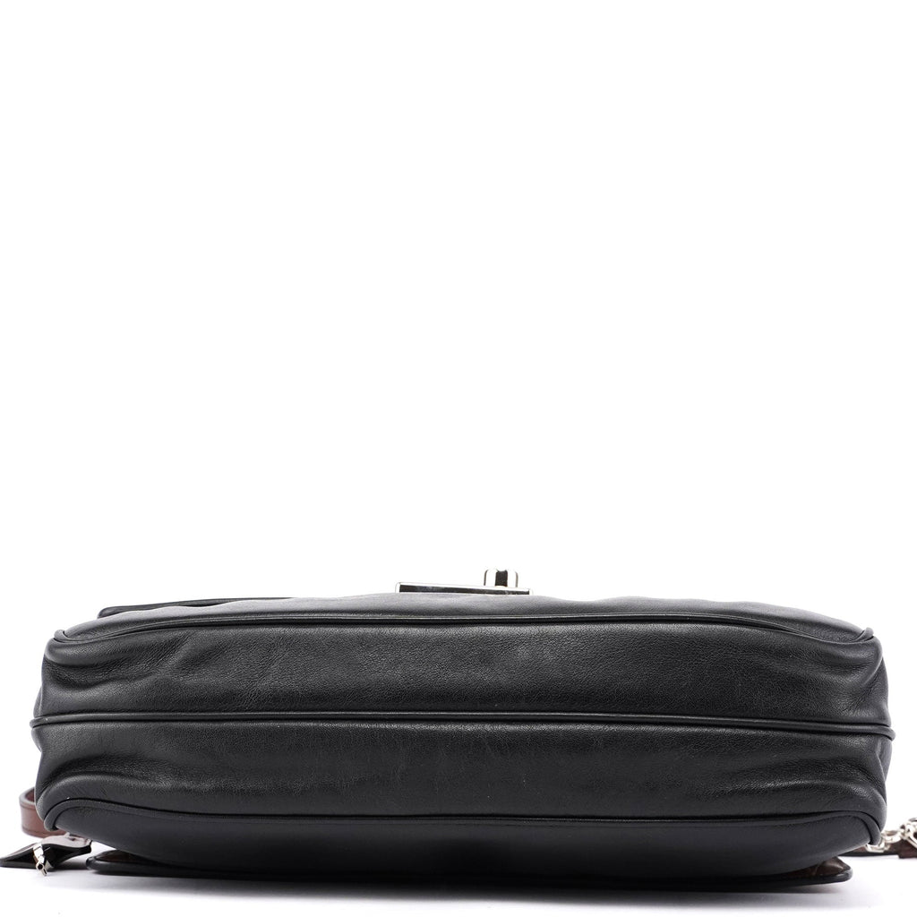 BT0942 Brown Black Calfskin Leather Crossbody Bag