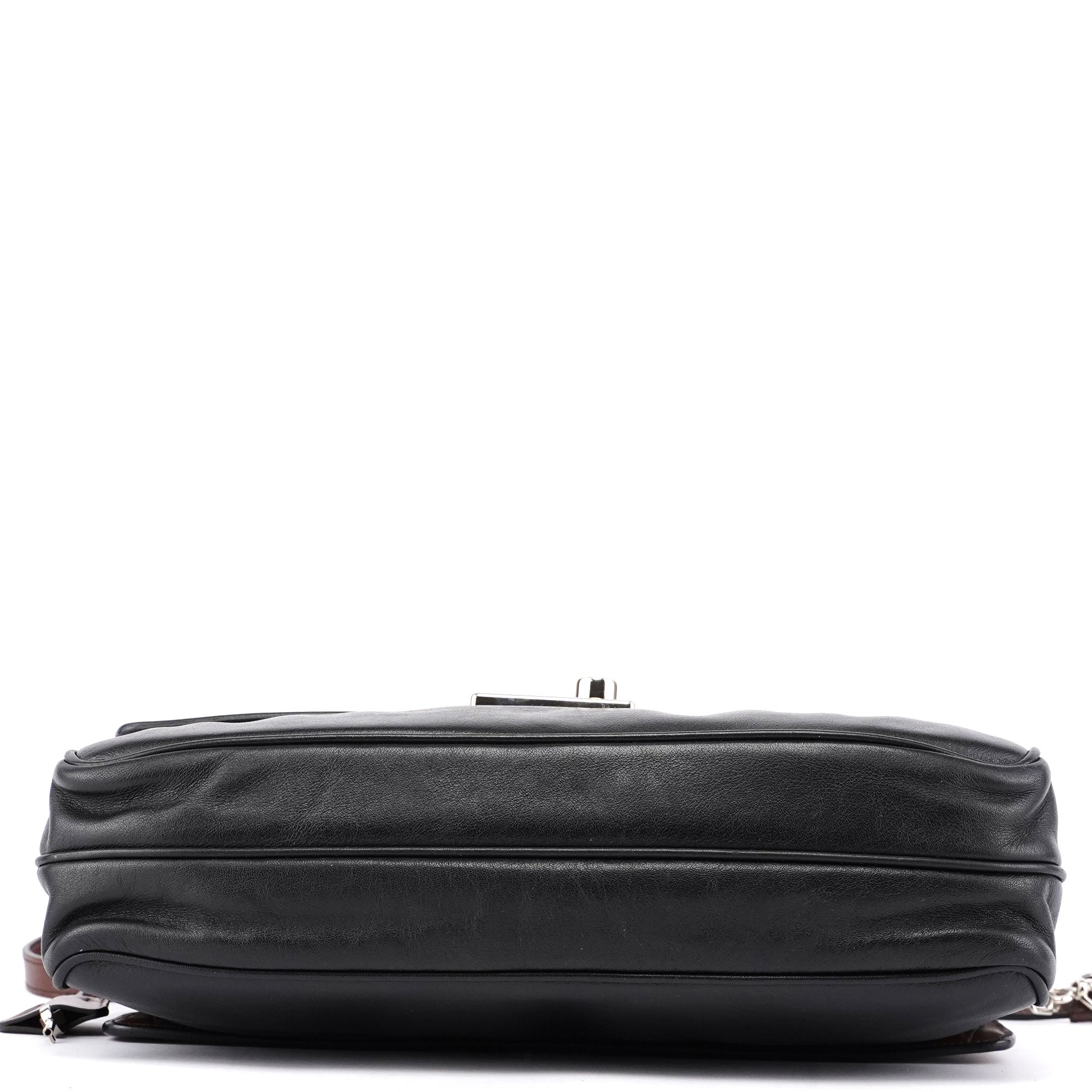 BT0942 Brown Black Calfskin Leather Crossbody Bag