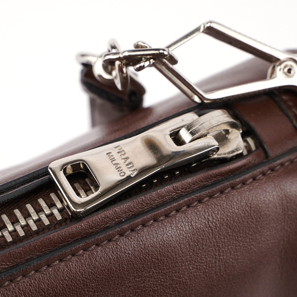 BT0942 Brown Black Calfskin Leather Crossbody Bag