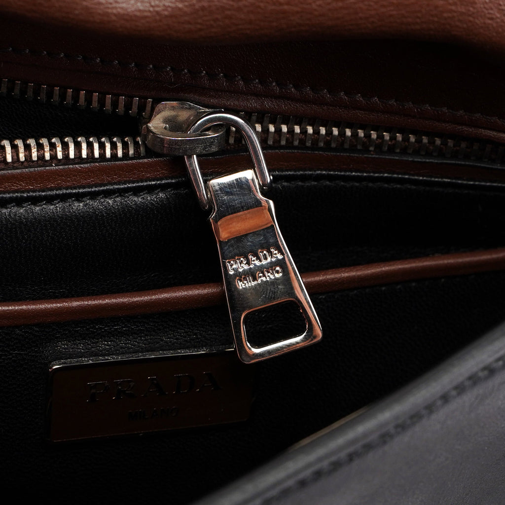 BT0942 Brown Black Calfskin Leather Crossbody Bag