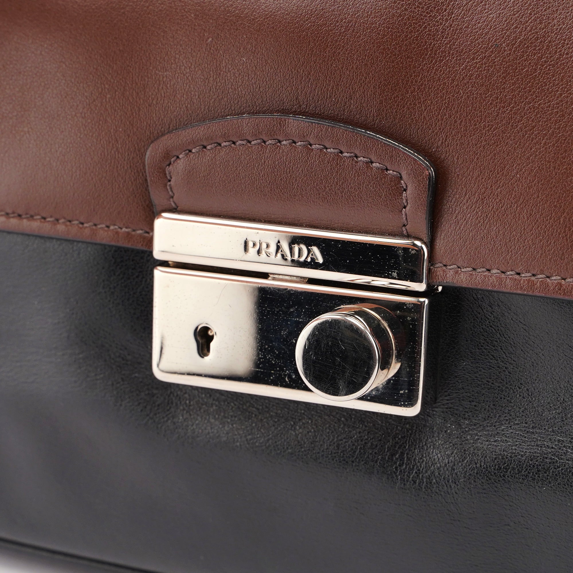 BT0942 Brown Black Calfskin Leather Crossbody Bag