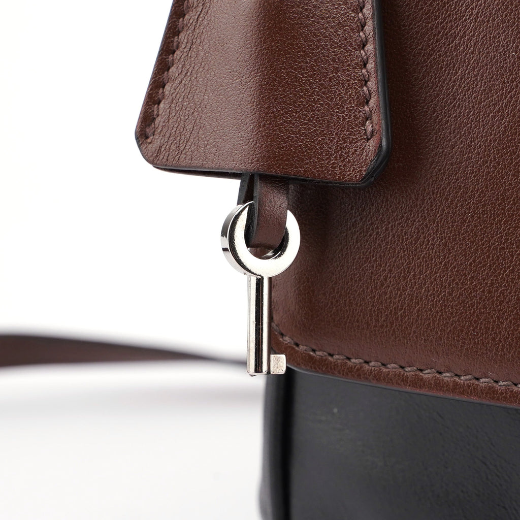 BT0942 Brown Black Calfskin Leather Crossbody Bag