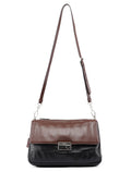 BT0942 Brown Black Calfskin Leather Crossbody Bag