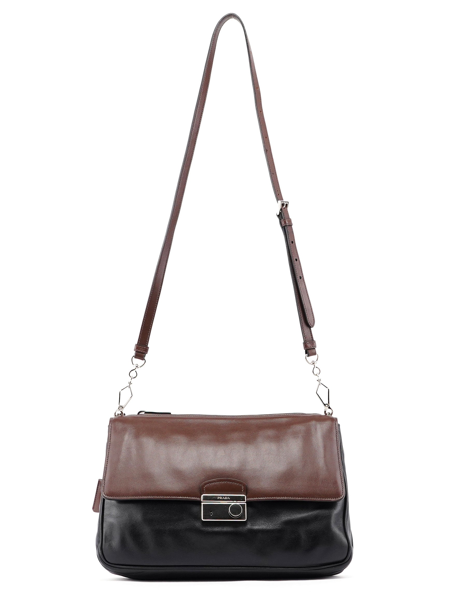 BT0942 Brown Black Calfskin Leather Crossbody Bag