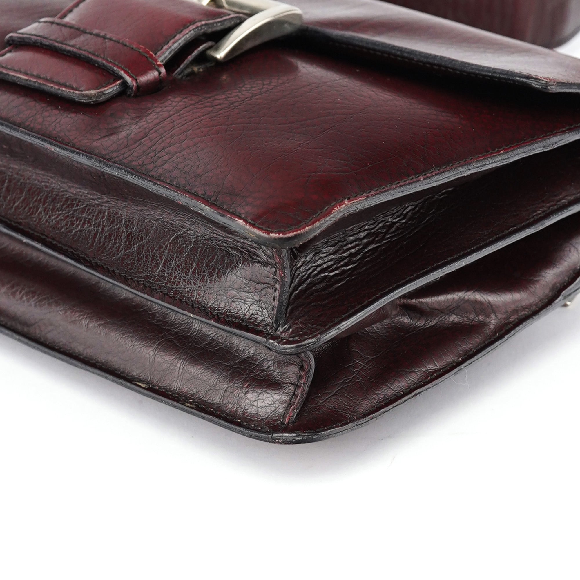 Burgundy Llama Leather Buckle Shoulder Bag