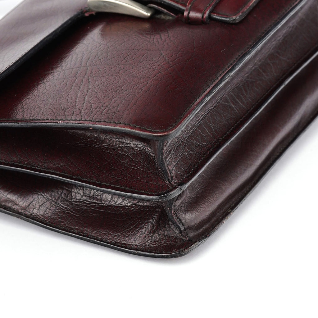 Burgundy Llama Leather Buckle Shoulder Bag