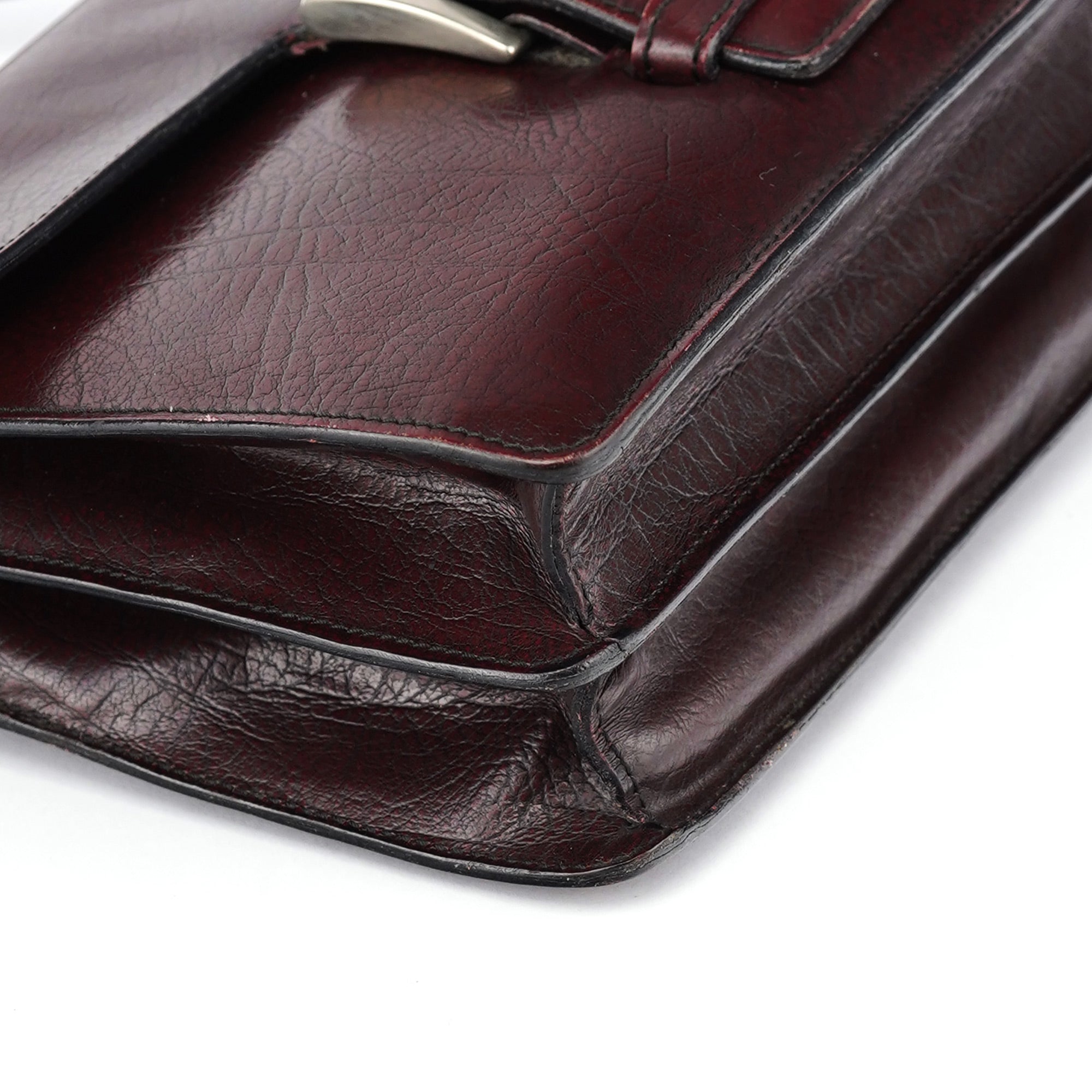 Burgundy Llama Leather Buckle Shoulder Bag