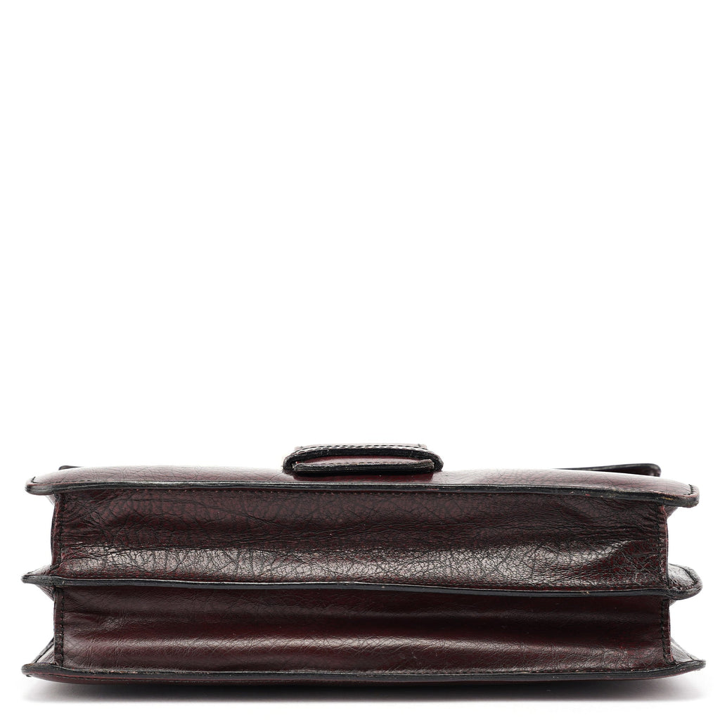 Burgundy Llama Leather Buckle Shoulder Bag