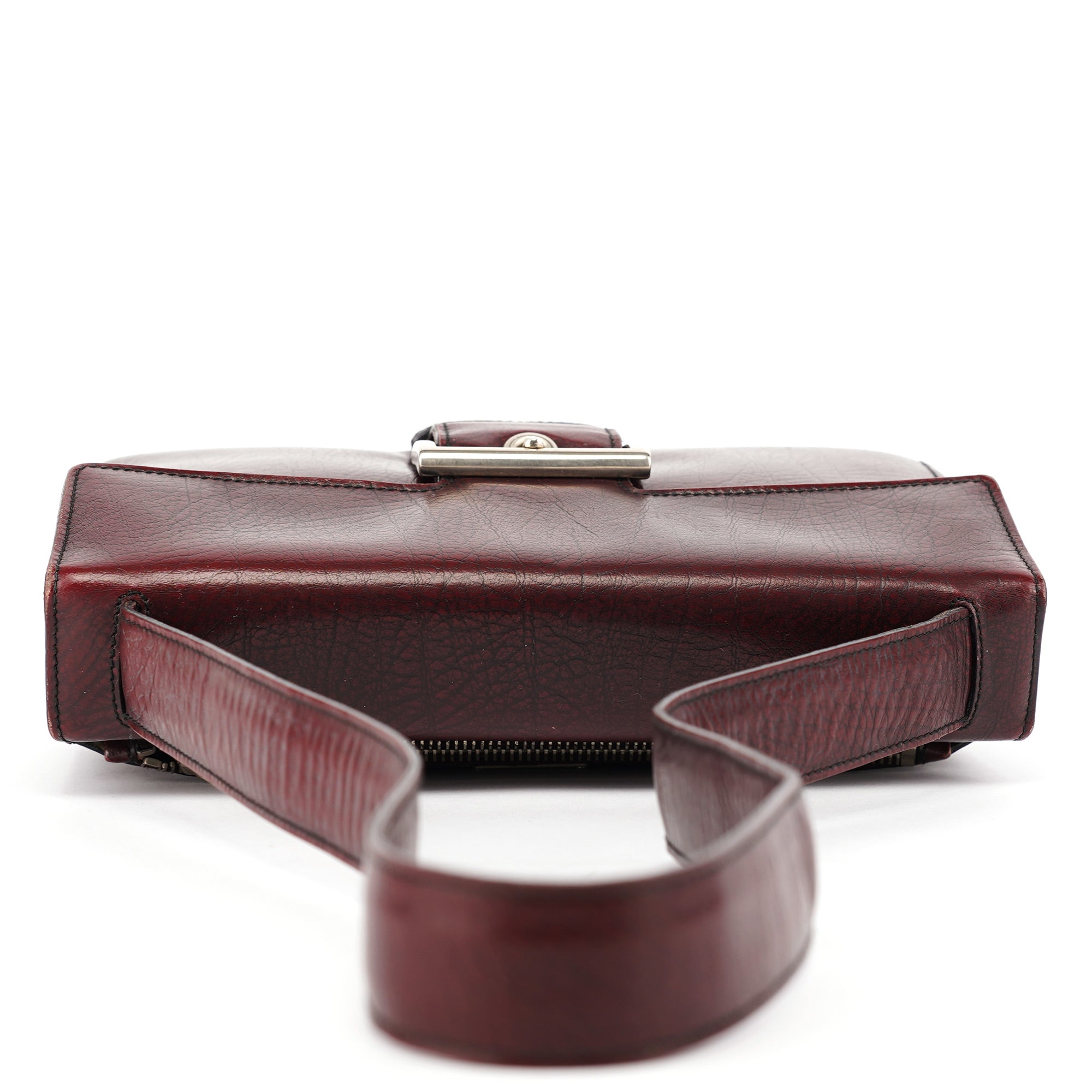 Burgundy Llama Leather Buckle Shoulder Bag