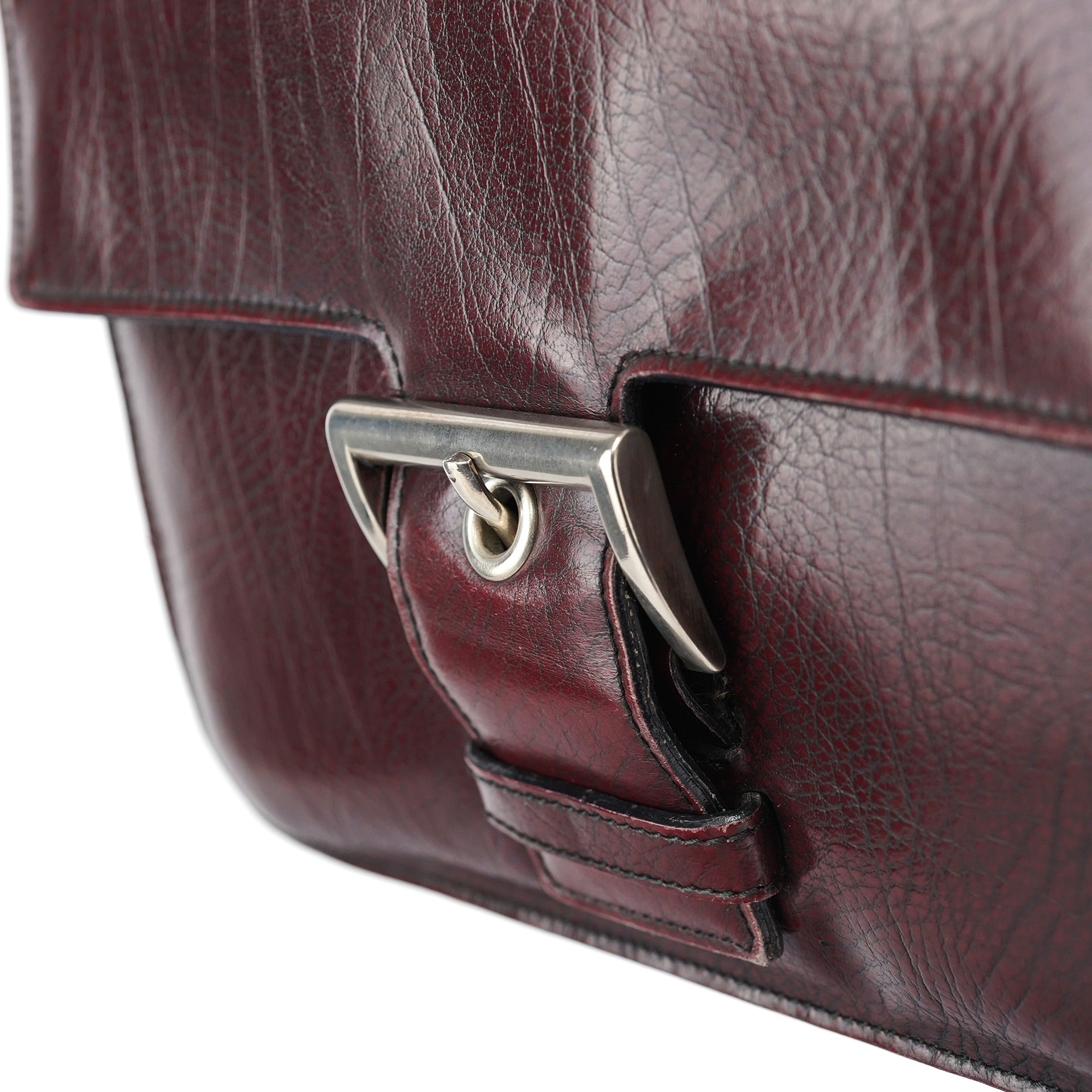 Burgundy Llama Leather Buckle Shoulder Bag