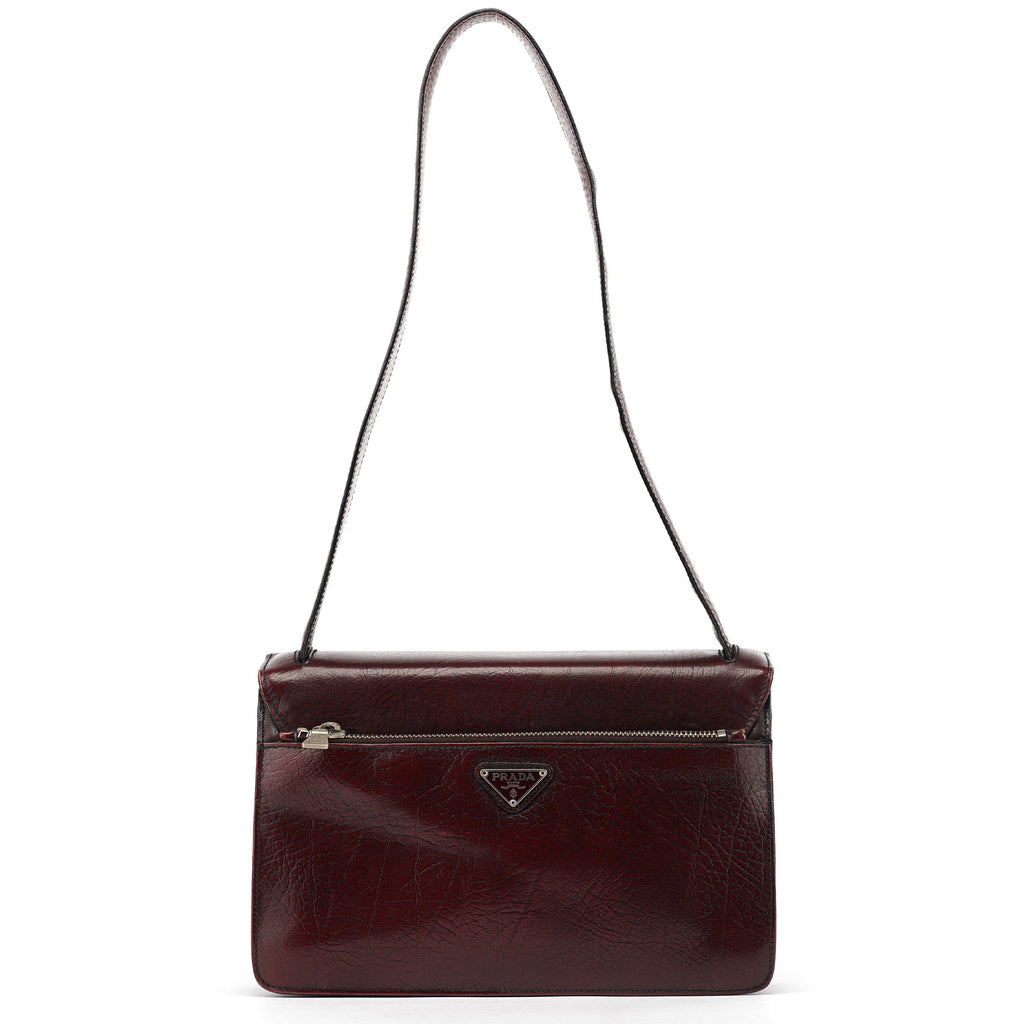 Burgundy Llama Leather Buckle Shoulder Bag