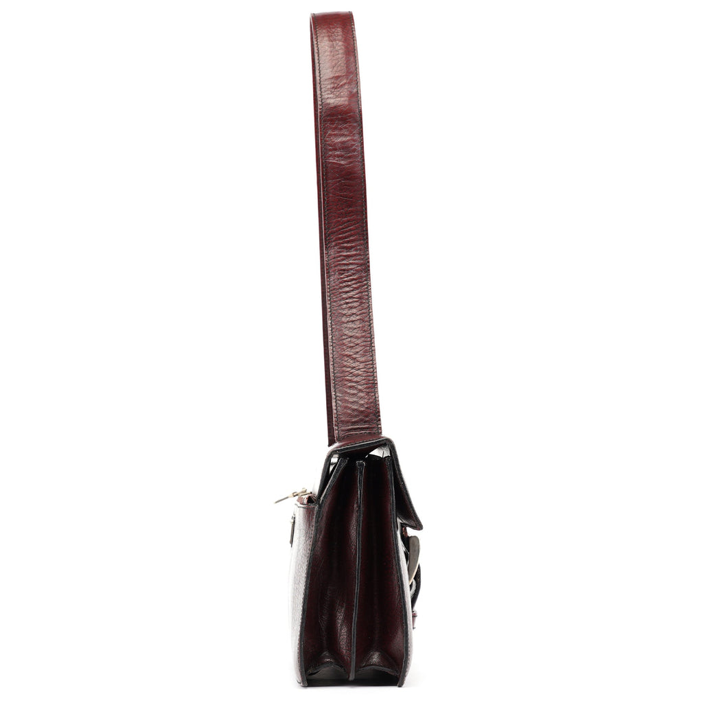 Burgundy Llama Leather Buckle Shoulder Bag