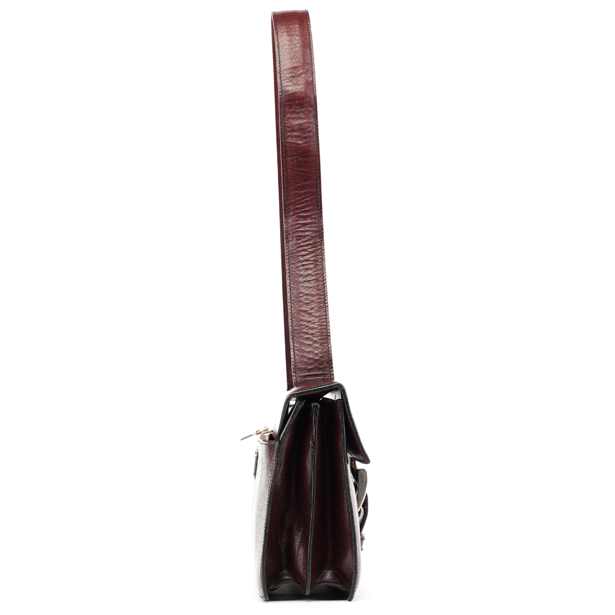 Burgundy Llama Leather Buckle Shoulder Bag