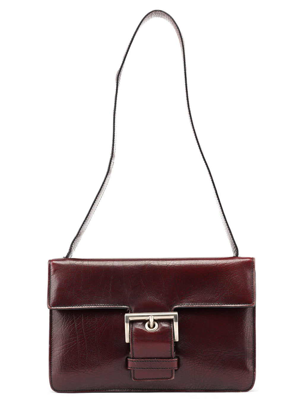 Burgundy Llama Leather Buckle Shoulder Bag