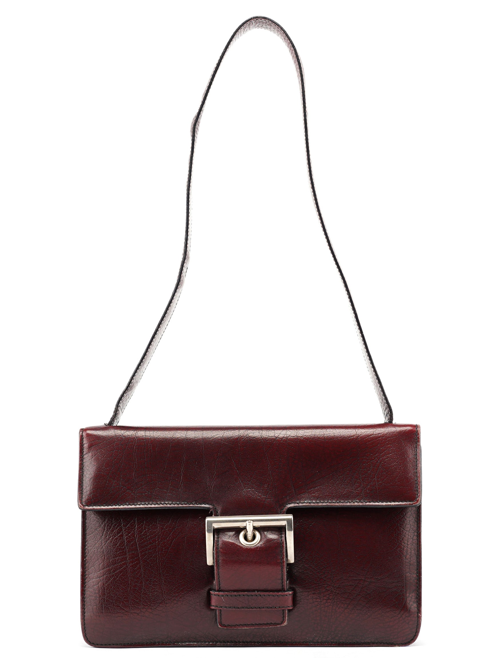 Burgundy Llama Leather Buckle Shoulder Bag