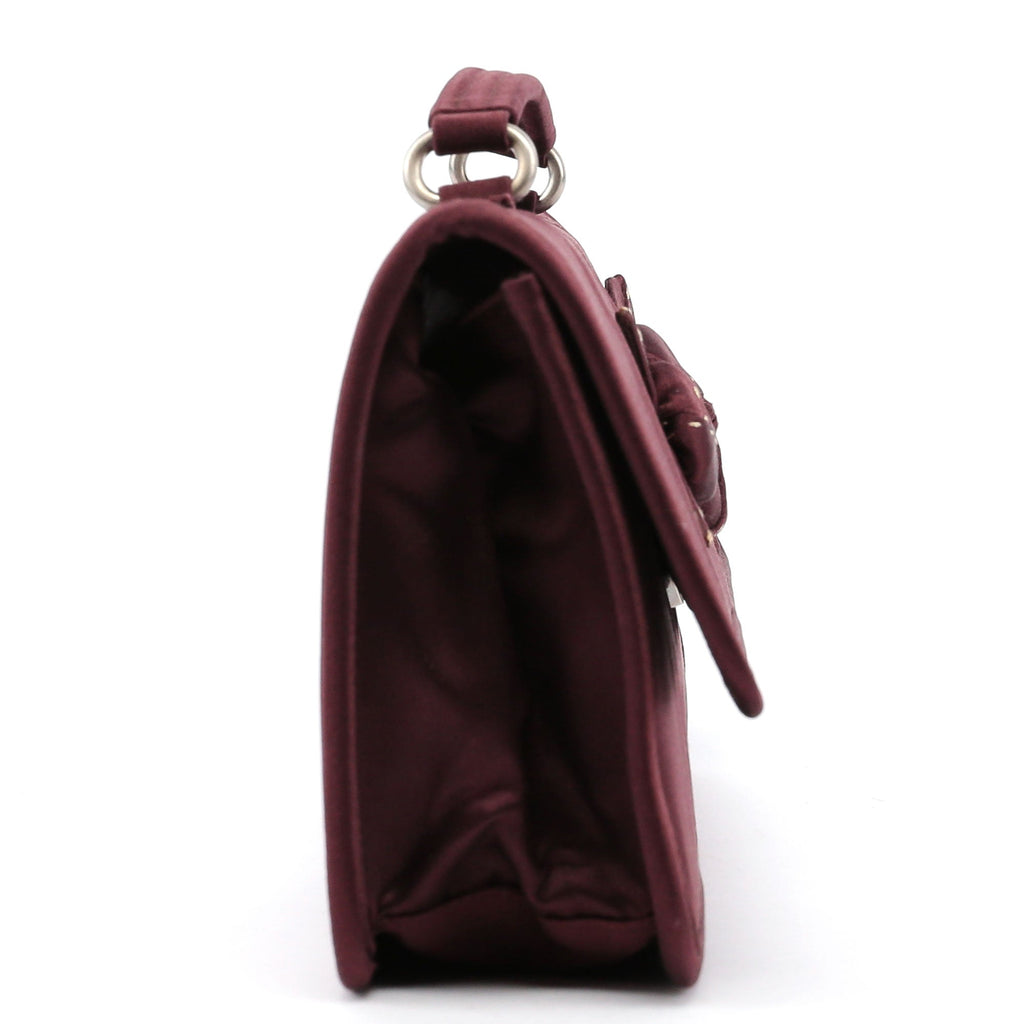Burgundy Raso Satin Top Handle Bag