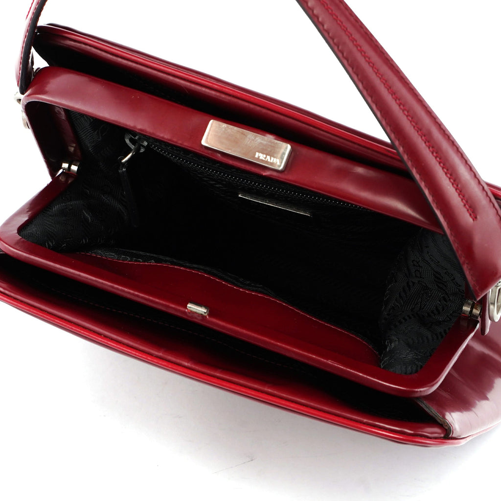 Burgundy Spazzolato Top Handle Clutch Bag