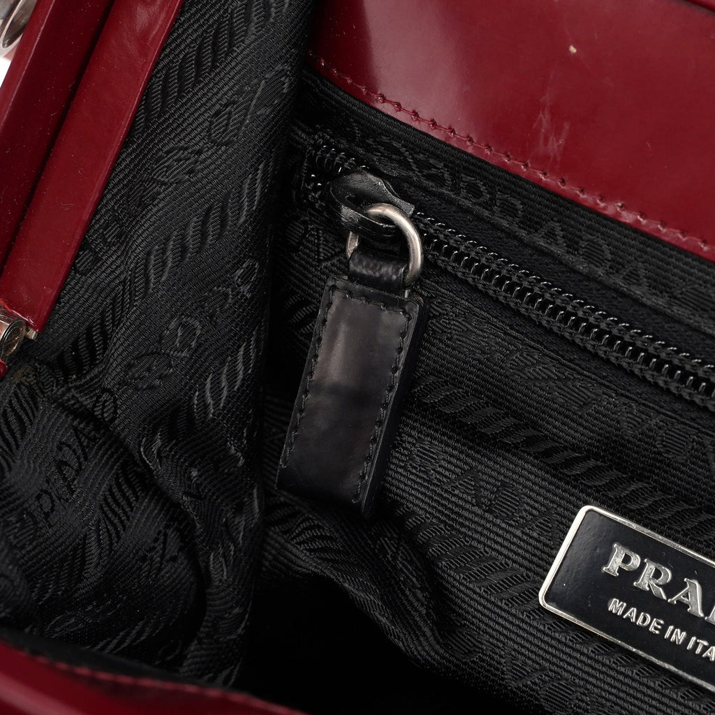 Burgundy Spazzolato Top Handle Clutch Bag
