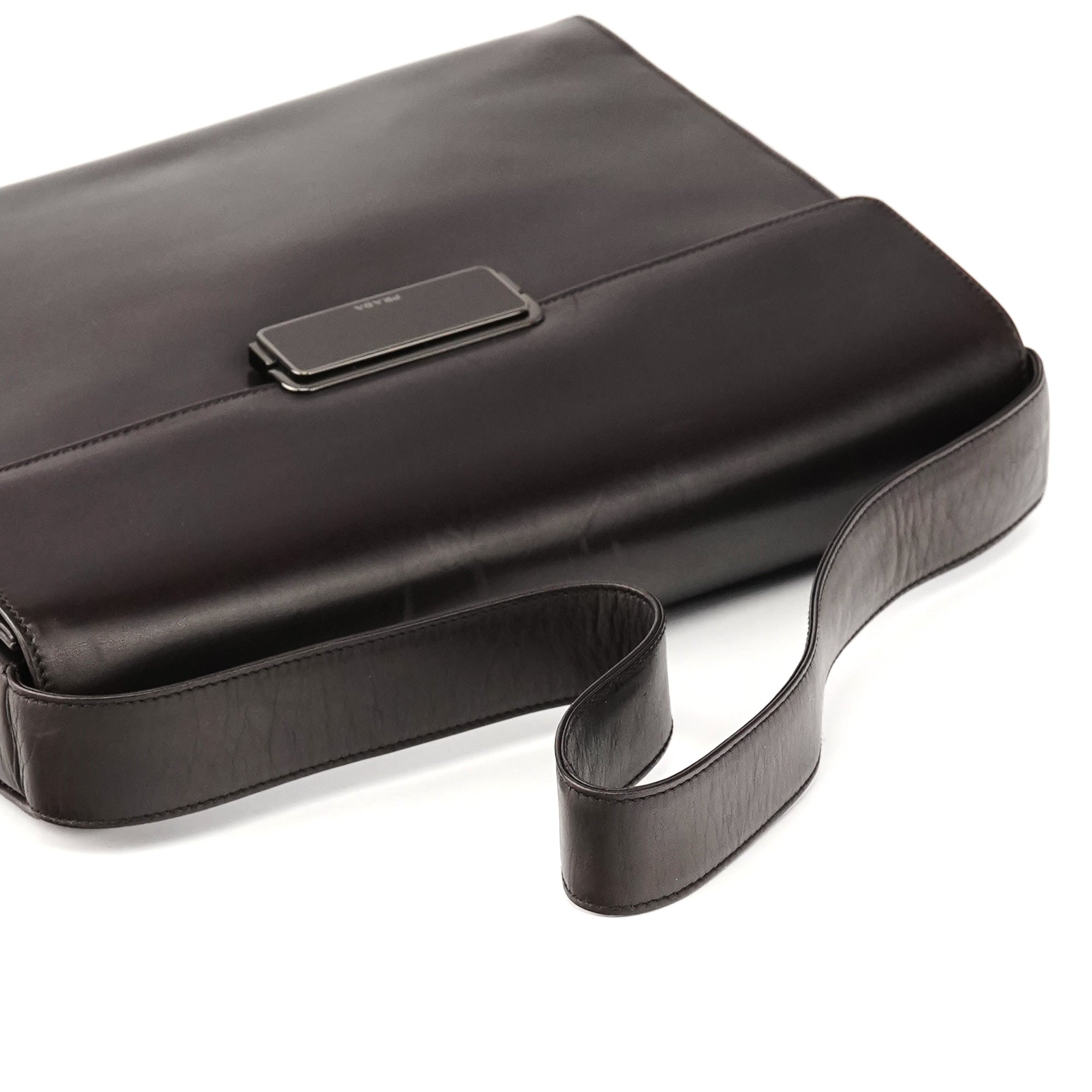 Dark Brown Vitello Buckle Shoulder Bag