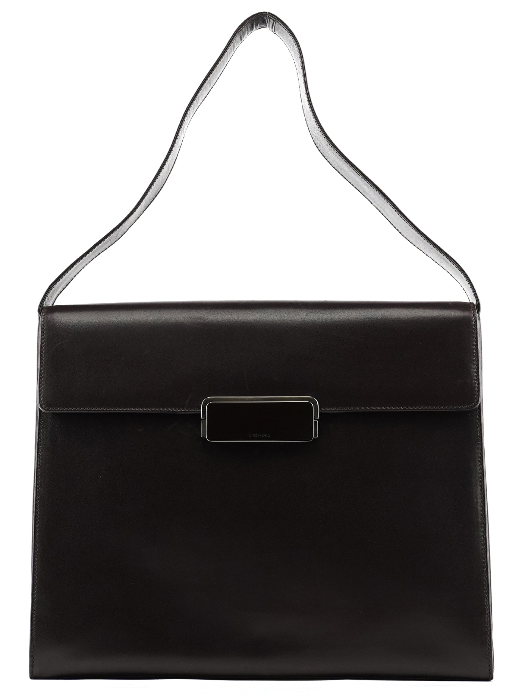 Dark Brown Vitello Buckle Shoulder Bag