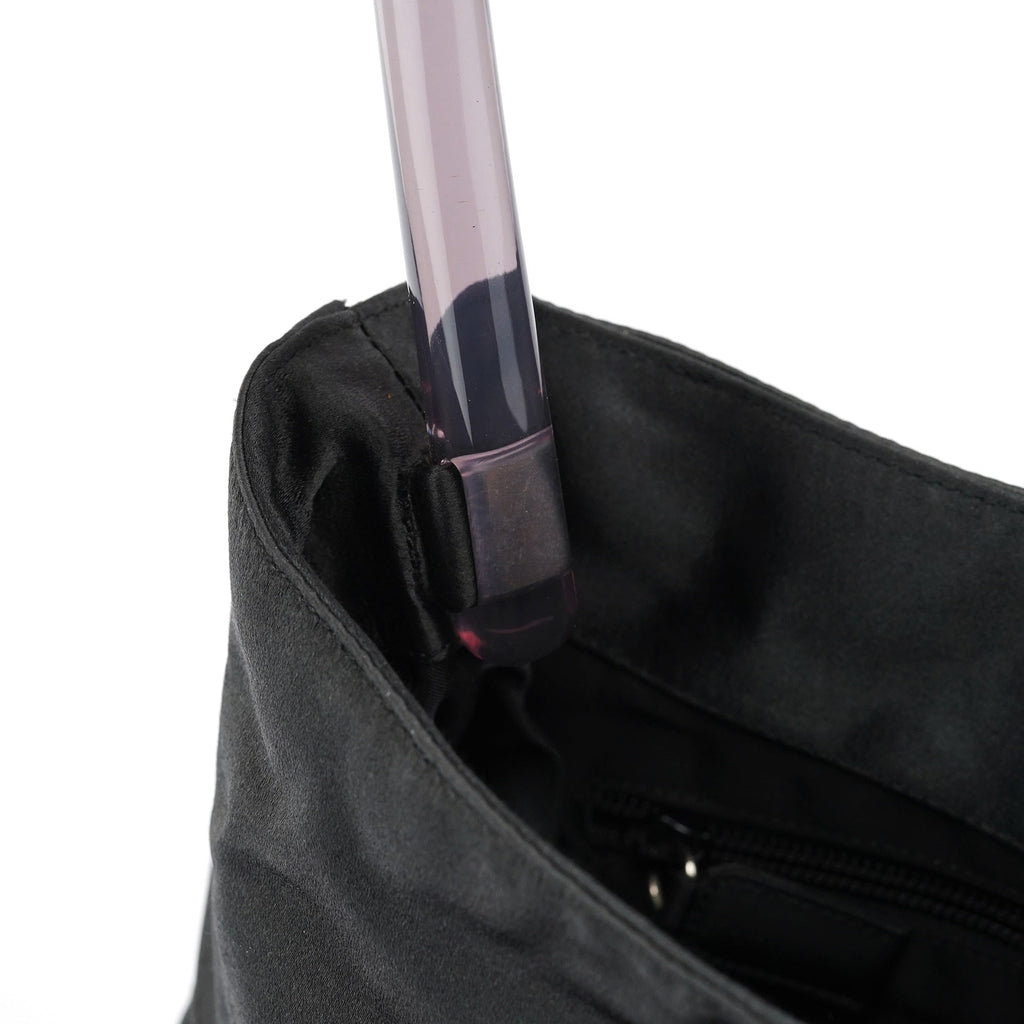 Dark Grey Satin Plastic Handle Shoulder Bag