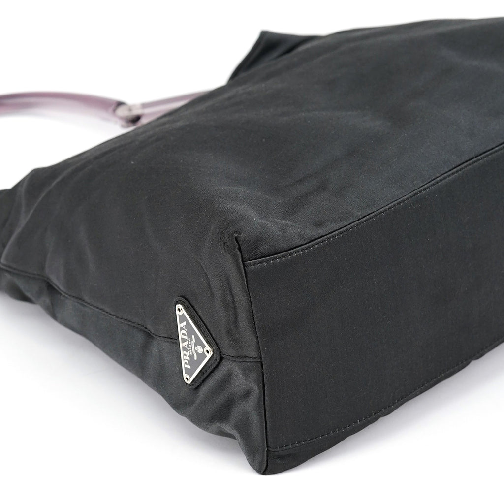 Dark Grey Satin Plastic Handle Shoulder Bag