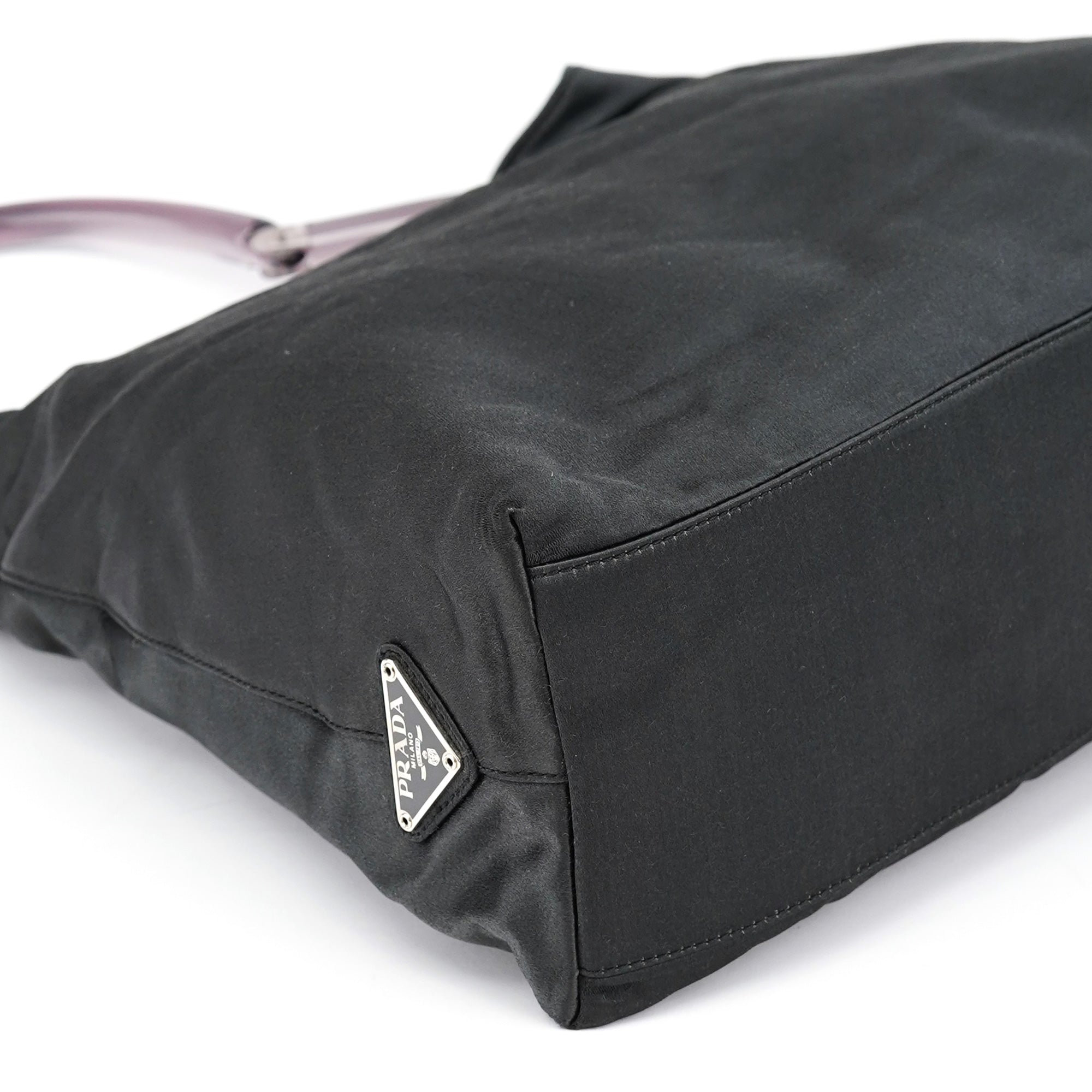 Dark Grey Satin Plastic Handle Shoulder Bag