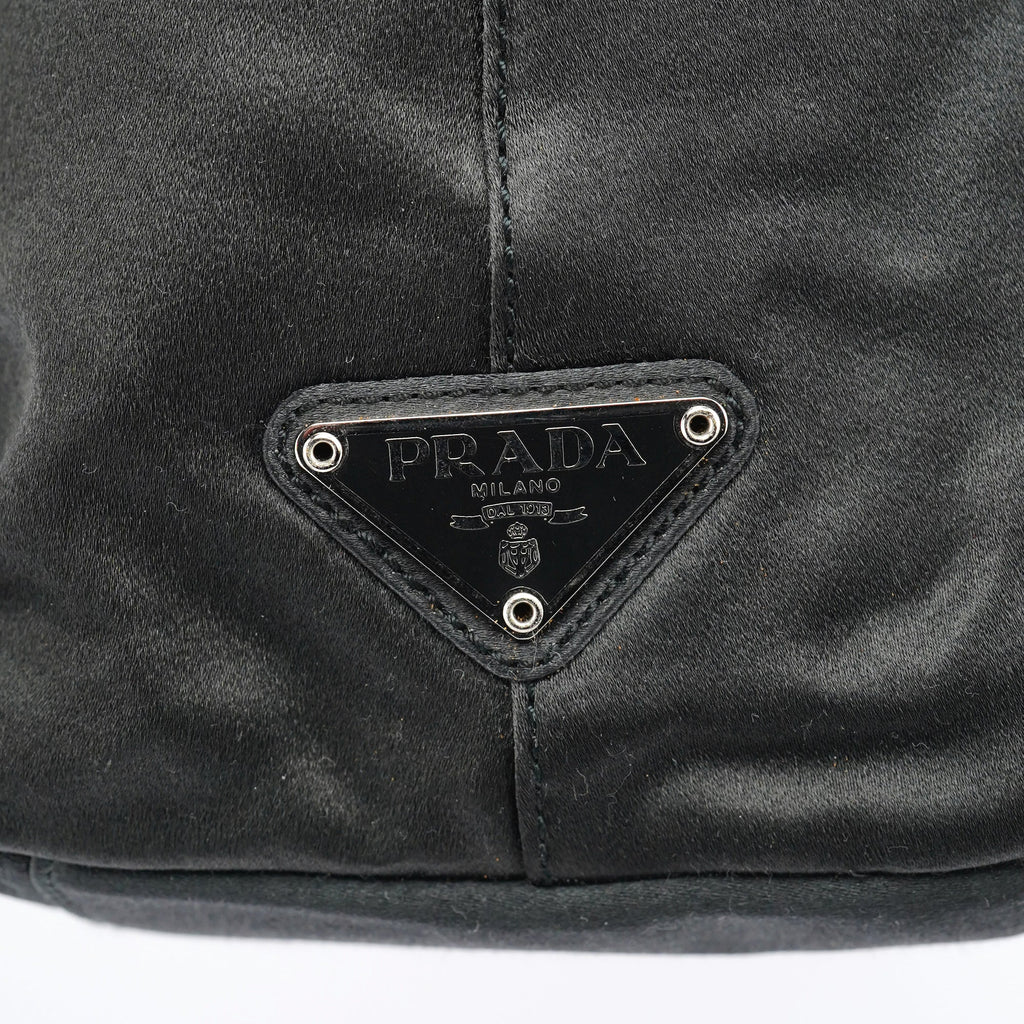 Dark Grey Satin Plastic Handle Shoulder Bag