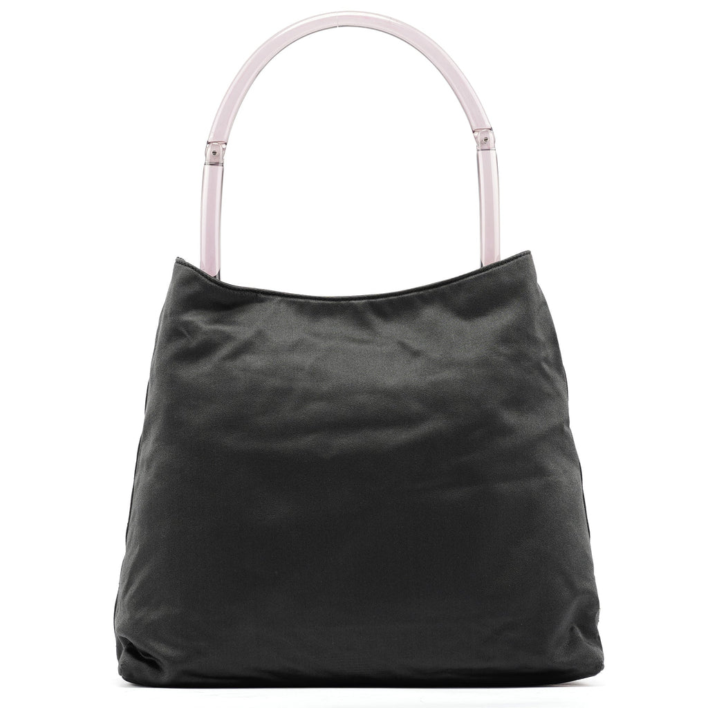Dark Grey Satin Plastic Handle Shoulder Bag